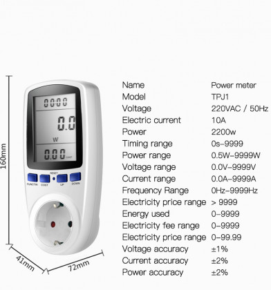 EU Digital Power Meter LCD Wattmeter Socket Wattage Energy Monitor Meter