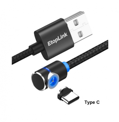 EtopLink 1M L Type Magnetic Charging Cable Type-C Micro USB Magnet Blind Suction Nylon USB Magnetic 90 Degree LED Charger Cable