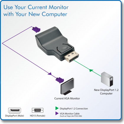 Tripp Lite DisplayPort to VGA Adapter Active Converter DP to VGA M/F DPort 1.2 - display adapter