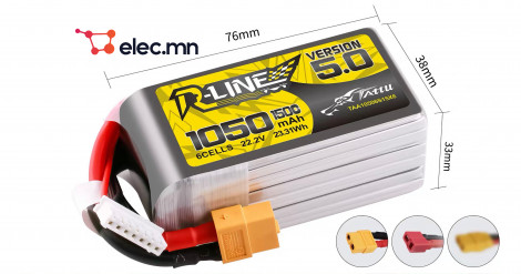 Tattu  Tattu R-Line Version 5.0 1050mAh 6S 22.2V 150C Lipo Battery Pack With XT60 Plug