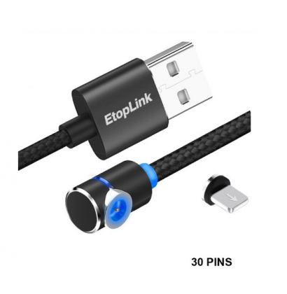 EtopLink  Type IPHONE Magnetic Charging Cable Type-C Micro USB Magnet Blind Suction Nylon USB Magnetic 90 Degree LED Charger Cable